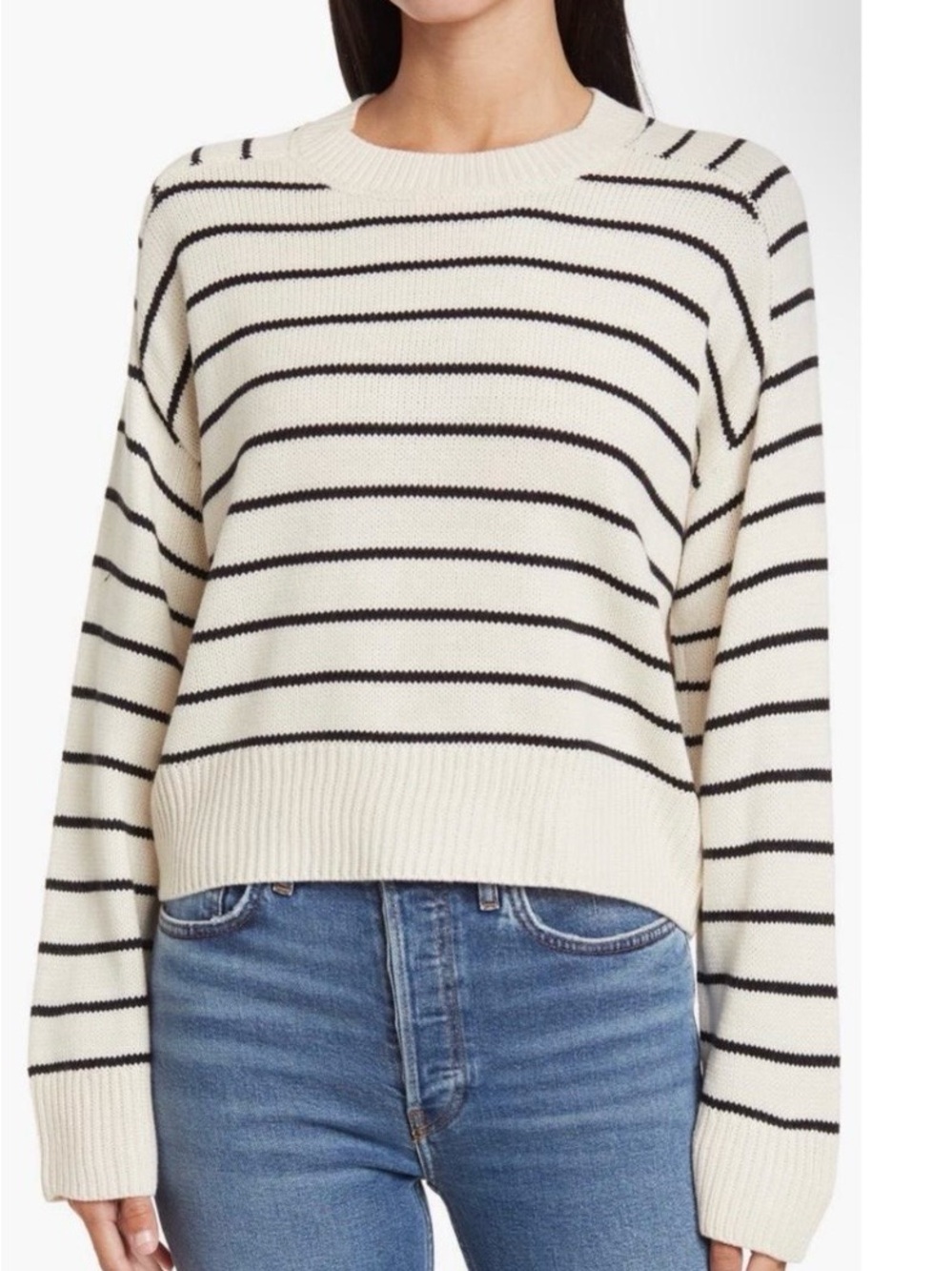 Tahari Striped Crewneck Sweater - Cream/Black size M. Relaxed fit